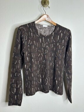 TSE 100% Cashmere Brown Neutral Textured Stitch Pullover Sweater Size Large
